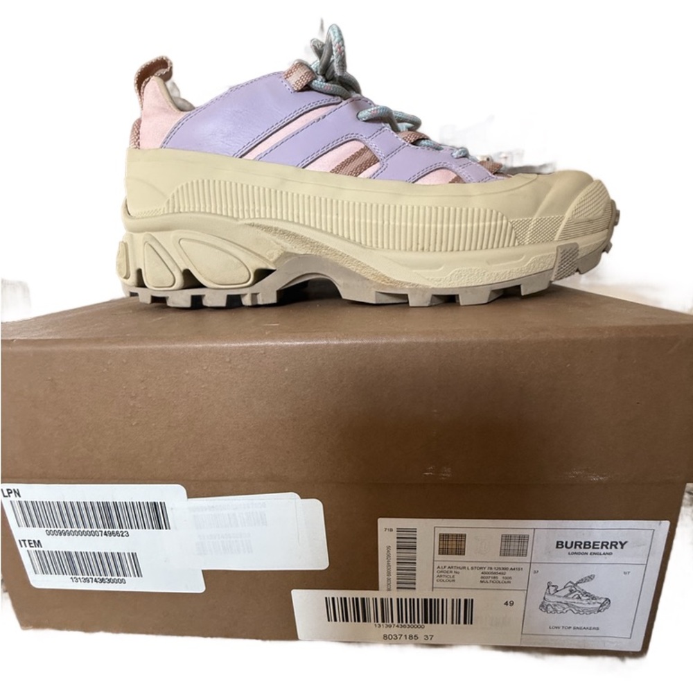 Burberry Pink, Purple, and Tan Low Top Sneakers 37